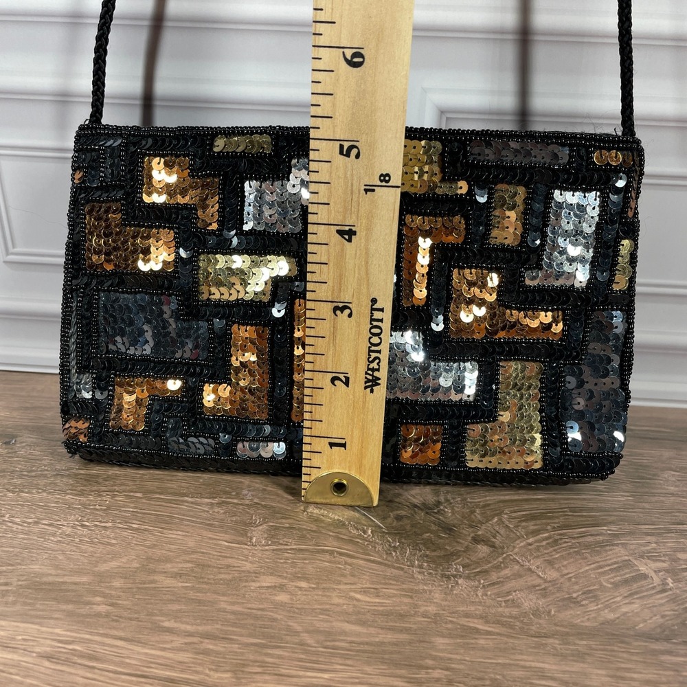 Vintage Carla Marchi Sequined Evening Bag Clutch Party Purse w/Beaded Hair Clip - Picture 9 of 10